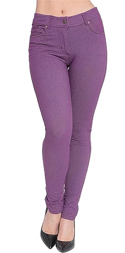 Image of HUBIBUBI Women’s Girls High-Waisted New Skinny Jeggings - Stretch Casual Plain Black Denim Pants with Pockets, Ladies Slim Fit Leggings Jeans Size 8-22 (UK, Numeric, 12, Regular, Regular, Purple)