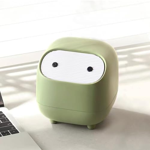Image of Mini Trash Can, Cute Small Trash Can with Lid, Desktop Paper Bin with 90 of Bin Liners, Portable Tabletop Dustbin, Cartoon Animal Rubbish Storage for Office Bedroom Desk Car Kitchen(Green)