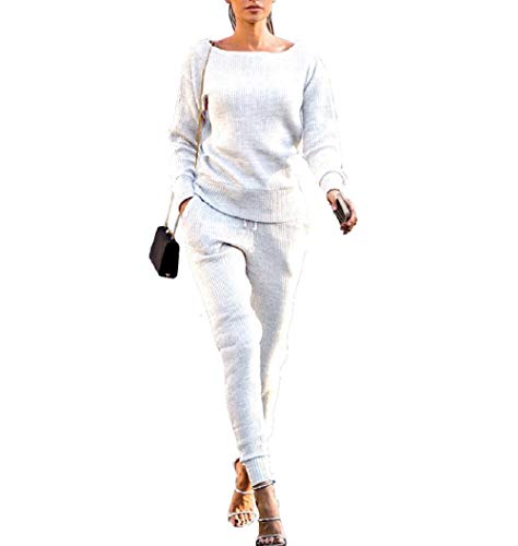 Fastkoala Womens 2 Piece Outfits Fall Knit Pullover Sweater Top+Long Bodycon Pants Tracksuit