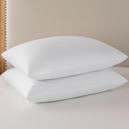 Image of basic home Hotel-Style Queen Size 20x28 Goose Feather & Down Bed Pillow - 100% Odorless Sleep Pillow for Neck Support & Cooling Comfort - 233TC Cotton Cover with Anti-Poke Liner Queen 20x28 inch