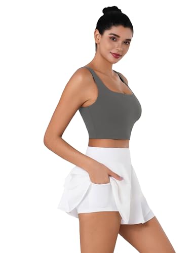 Image of Sunzel Square Neck Longline Sports Bra, Built-in Bra Crop Tank Top | Buttery Soft, Removable Pads, Light to Medium Support, Wide Straight Straps, Yoga, Pilates, Gym, Daily Wear