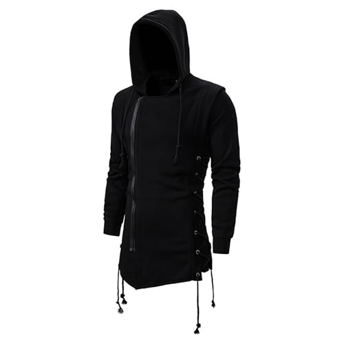 Maiyifu-GJ Men's Stylish Asymmetrical Zip Windbreaker Long Sleeve Hip Hop Hooded Jacket Lightweight Winter Warm Slim Hoodie2
