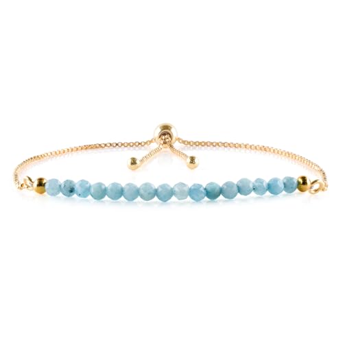 InfinityGemsArt Larimar Bracelets For Women Natural Birthstone Jewelry Blue Beads Beaded Stone Bolo Slider Crystals Gemstones Jewelry 14K Gold Plated Adjustable Chain Graduation Gift For Her