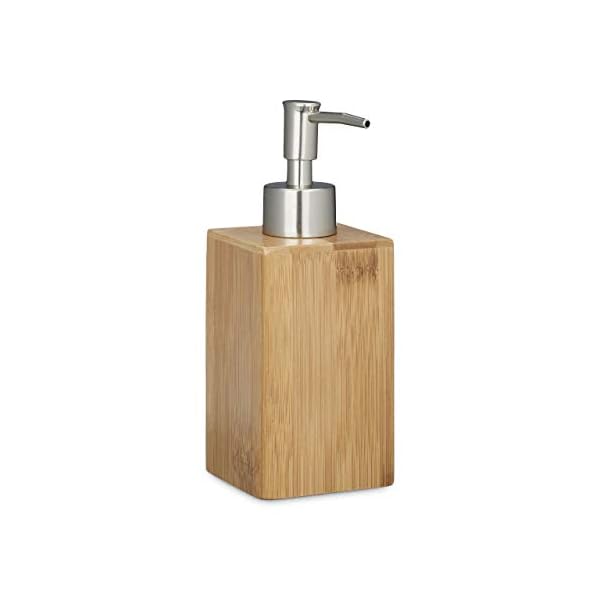 Relaxdays 2er Set Bambus Seifenspender Quadrat Manuelle Pumpe 18 x 6,5 x 8 cm für Lotionen & Cremes Natur