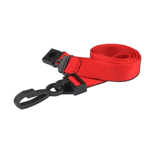 Identity-Plus: Red Lanyard - 15mm Width with Safety Breakaway Point and Plastic J Clip (100)