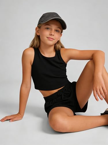 Image of Cakaner Tween Girls 2 Piece Outfit Set Summer Tank Top and Elastic Waist Shorts with Belt Size 7-14