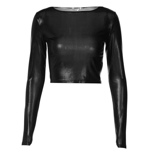 Lingerie érotique T-shirt transparent col rond sous-vêtement sexy manches longues