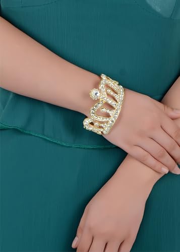 Image of Alilang Women's Sparkly Clear Crystal Rhinestones Crown Tiara Princess Cuff Bracelet