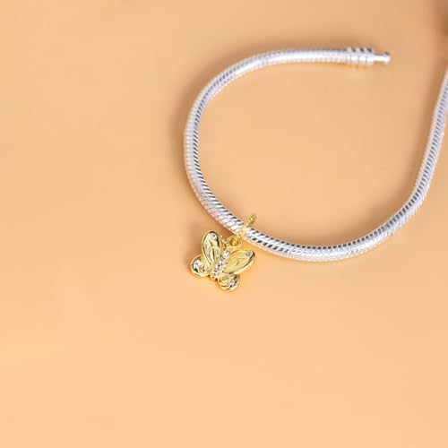 Nbsameng S925 Sterling Silver Charms Bead Compatible for Pandora Bracelets and Necklaces, DIY Jewelry for Women, Golden Butterfly3