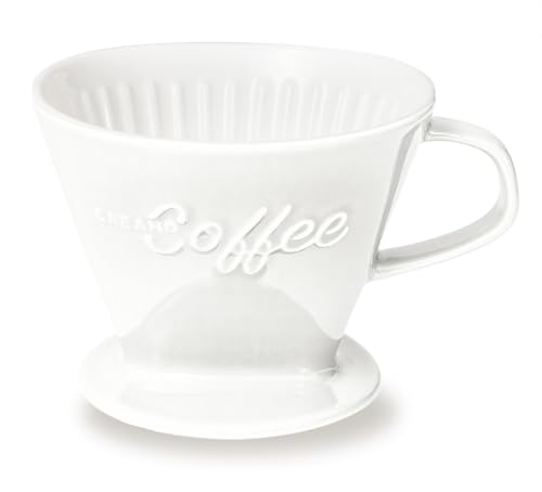 Creano XXL Porcelain Coffee Dripper White - Ceramic Cone Brewer - Pour Over Coffee Maker - Filter Size 4