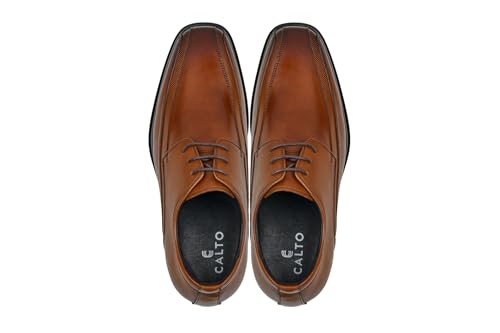 Image of CALTO Men's Invisible Height Increasing Elevator Oxfords Shoes - Brown Leather Lace-up Dress Derby - 3 Inches Taller - G60126B - Size 7.5 D(M) US