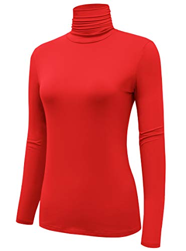 Image of AUHEGN Women's Long Sleeve Lightweight Turtleneck Top Slim Fit Pullover T-Shirt (S-XXL)