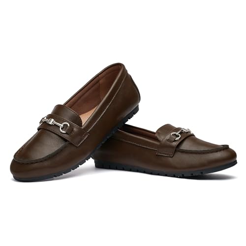 Image of Women's Wide Loafers Casual Slip on Flat Shoes Women's Comfort Penny Loafers with Arch Support Women Dressy Moccasins