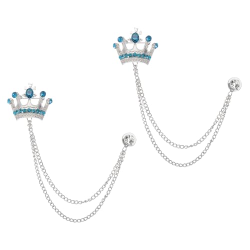Image of PATIKIL Crown Hanging Chain Brooch Pins, Rhinestone Suit Pins Fashion Crystal Lapel Pins