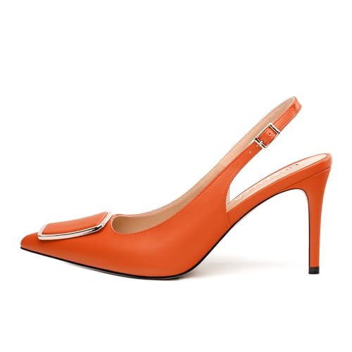 NUMALEO Slingback Heels for Women Pointed Closed Toe High Heel Stiletto Pumps Slip on Backless Metal Heeled Sandals Fashion Wedding Party Dress Shoes 3.5 Inch2