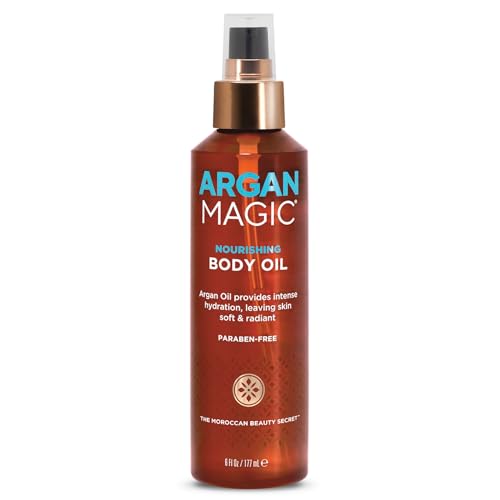 Argan Magic Nourishing Body Oil with Argan & Almond Oil | Intense Hydration, Softens & Radiates | Made in USA, Paraben Free, Cruelty Free (6 FL Oz)