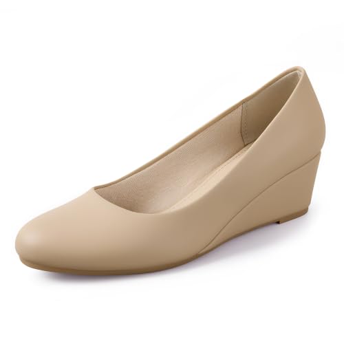 Image of Ankis Black Nude Silver Gold Wedges for Women, Low Heel Women's Wedge Comfortable Closed Toe Women Pumps Dress Shoes -2Inch