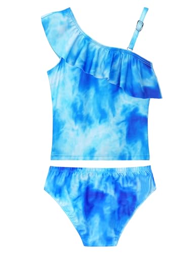 Image of Girls Tankini Swimsuit Two Piece Bathing Suit Colorful Toddler Kids Ruffle Swimwear Adjustable Strap Summer Beach