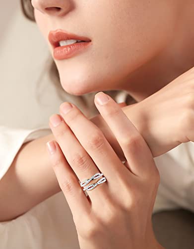 Jaransheti Moissanite Double Band Criss Cross Ring For Women Elegant Multi Layered Round Design Fancy Twisted Lab Created Diamond Ring 18K White Gold Plated S938 Sterling Silver Ring Natural Gemstone Jewelry X Promise Rings（7.5） #TOP2