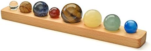 Sunligoo Solar System Planets Office Home Desk Decor Healing Crystals Stones Gift Kit Natural Tumbled Gemstones Ball Set with Wood Stand for Decoration Chakra Healing Reiki Good Luck