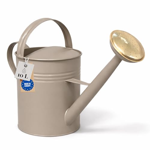 LIVLIG Annaffiatoio 10 Litri 2 Manici – Giardino con Doppio Manico e Pomello Removibile in Ottone, Design Vintage, Beige