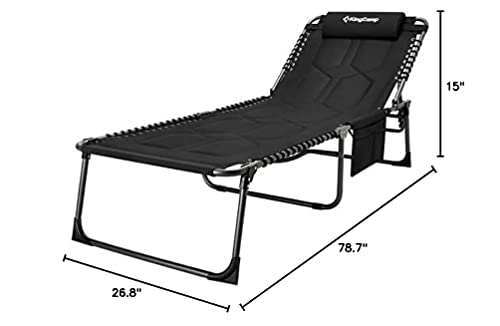 Kingcamp Lengthened And Widened Quilted Maximum Load-Bearing 330Lbs Adjustable Comfortable 78.7”X26.7” Camping Cots, 78.7"X26.7", Black-Oxford, Foam #TOP7