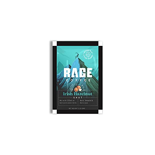 Image of Rage Instant Coffee - 40 Irish Hazelnut Flavoured Sachets | Premium Arabica Beans - Black Coffee, Hot or Cold | Single Serve