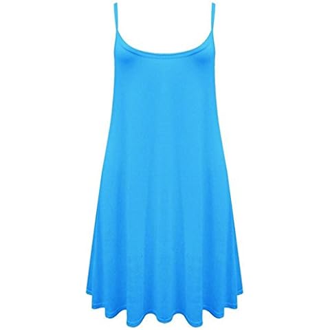 GirlsWalk Women's Plain Plus Size Casual Flared Cami Strappy Swing Dress Turquoise Cover