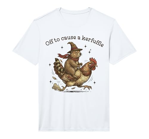 Mens Off to Cause A Kerfuffle Funny Weird Groundhog with Chicken Performance T-Shirt