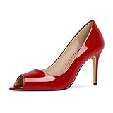 EDEFS Peep Toe Pumps Damen Rot Lackleder Elegante High Heels 8 cm Absatz...