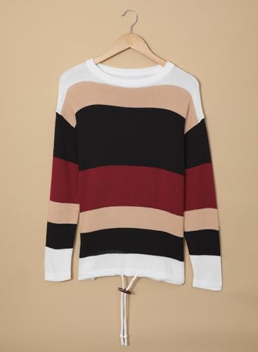 Image of Dokotoo Womens Sweaters Striped Fall Winter Outfits Drawstring Color Block | Long Sleeve,Crewneck,Lightweight Fashion Clothing,Teachers Comfy Outfits,Business Casual Tops,Vacation Wear