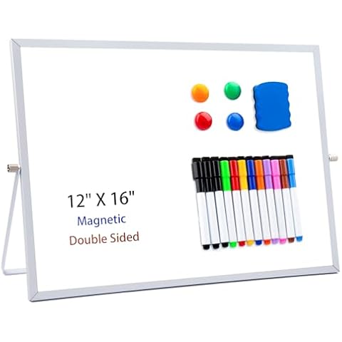 AWELUX Small Dry Erase White Board,12" x 16" Double-Sided Magnetic White Board with Stand, Portable Mini Dry Erase Board for Kids Drawing Teachers Desk Offices Home Cover