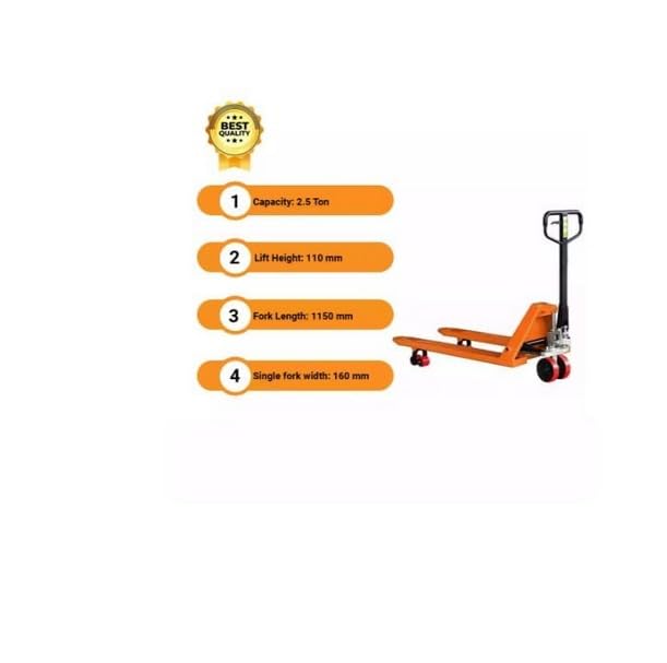 Image of Nutronics Hydraulic 2.5 Ton Hand Pallet Truck with Wide Forks for Warehouse, Factory Operations | 550 mm Fork Width Hand Pallet Truck | 2.5 Ton Capacity | Nylon Wheel 4pcs