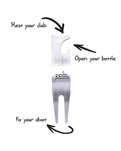 Palm Divot Repair Tool, Ergonomic 3 in 1 Design, U Shaped Top to Rest Clubs, Bottle Opener, Lightweight and Sturdy (Gold)