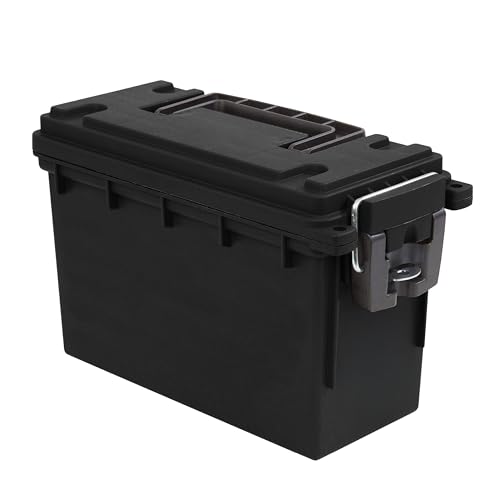 Sheffield 12629 Ammo Storage Box, Stackable .30 Cal Field Boxes, Water and Dust Resistant, Lockable Storage Box with Handle, Secures Hunting Gear, Supplies, and Bullets, Made in USA, Black, 1-Pack