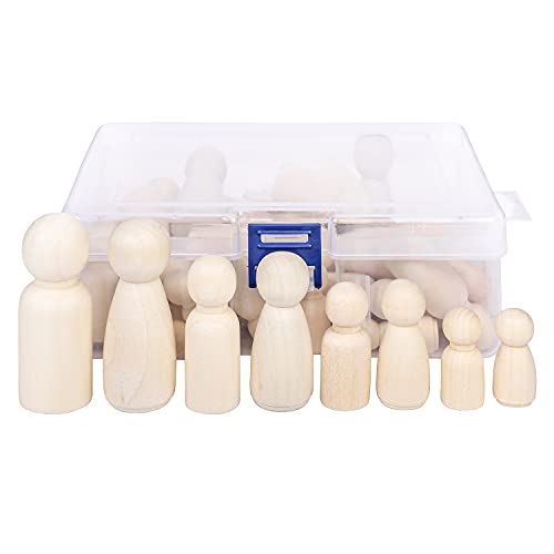 KTHZI Wooden Peg Dolls with a Storage case, 50Pcs Unfinished Wooden People for DIY and Painting, Nature and Plain Wooden Figures for Craft Art Projects and Decoration, Graffiti Toy for Kids