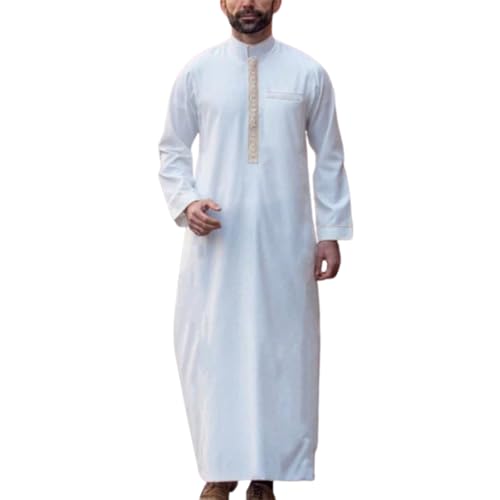 Robe musulmane homme ample col v blanche pour prier sans gêne FGRID S