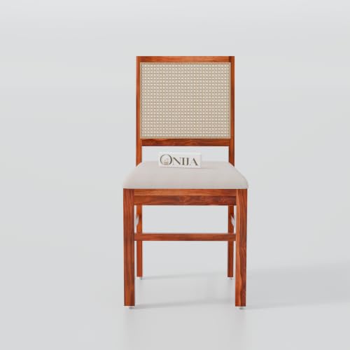 Image of ONIJA Solid Sheesham Wood 4 Seater Rattan Cane Dining Table Set with Cushioned Chairs for Dining Room | Living Room | Home & Office | Hotels Restaurant & Cafe (4 Seater, Honey Finish)