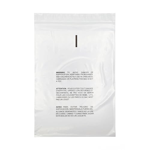 Plastic Resealable Bag, Clear Suffocation Warning Poly Bags, 5 x 7 Inch, 1.5 Mil, 1000 Pack