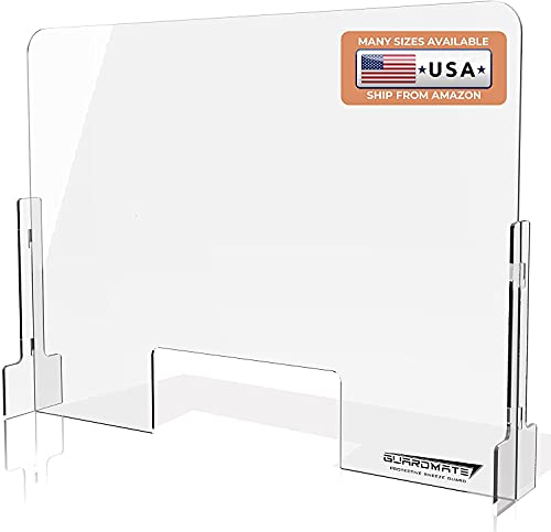 GUARDMATE | Premium Plexiglass Shield Commercial Grade Sneeze Guard | DUAL-LOCK Design 30W x 30H Acrylic Divider Protection Portable Plastic Barrier Shield Reception Desk Cashier Checkout Counter