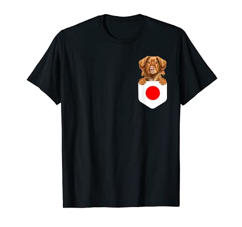 Japan Flag Duck Tolling Retrievers Dog In Pocket T-Shirt, Black