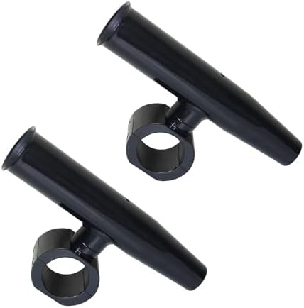2 PCS T-Top Rod Holder Single Aluminum clamp on fit 1.5",1.875",2" inch Horizontal or Vertical Fishing Boat Tower/Leaning Post/Rail (Black)