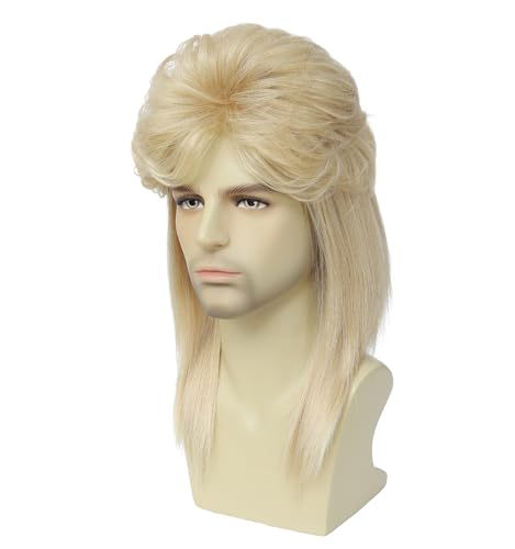 Image of 80s Mullet Wig for Men - Retro Rocker, Heavy Metal, Halloween Costume, Cosplay, Fancy Dress Party Accessory (Light Blonde)