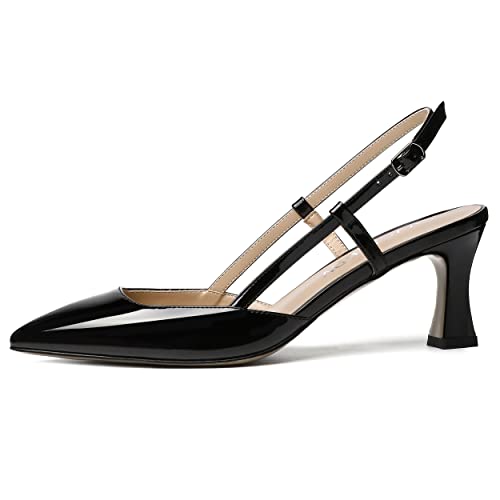SKYSTERRY Women's Slip On Patent Pointed Toe Slingback Casual Dating Spool Mid Heel Pumps Shoes 2.5 Inch2