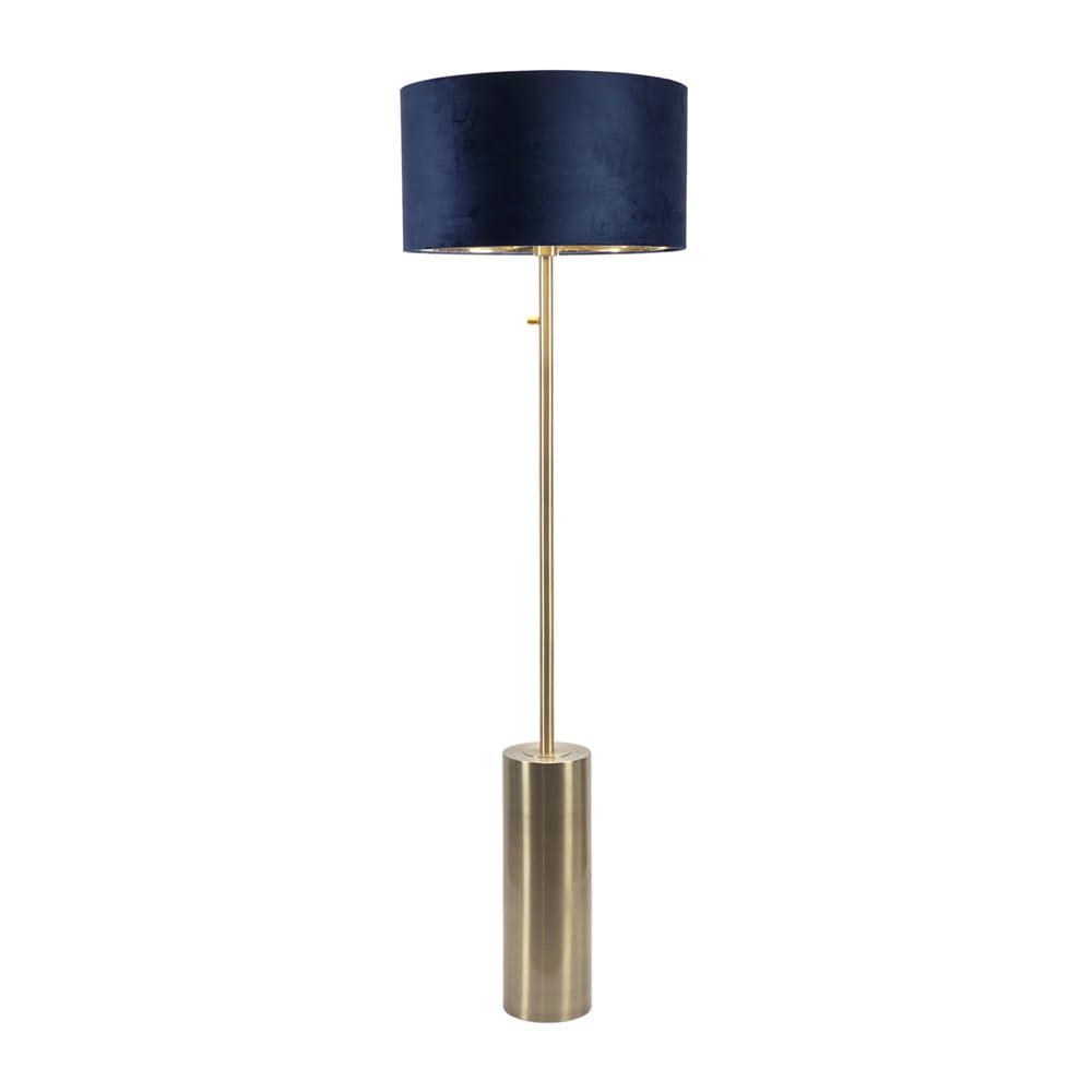 ValueLights | Lexy Antique Brass Dimmable Floor Lamp with Navy Velvet & Gold Inner Shade & Warm White Bulb | Floor Lamps, Home Décor & Improvement Essential