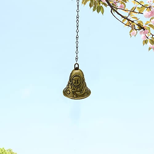 Pinenjoy 2Pcs Feng Shui Bell Carved Sun Star Moon Pattern Vintage Bronze Bell 2.64X2.36Inch Temple Wind Chime For Home Garden Door Good Luck Bless Hanging Decors #TOP5