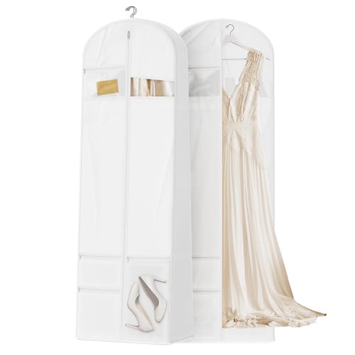 Image of Lazebox 72 inch Garment Bag with Zipper Pocket, Wedding Dress Bag for Gowns Long, White