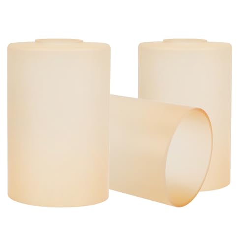 Image of 3 Pack Light Amber Frosted Glass Replacement Globe & Shade, 6-1 /16 inch Tall, 1-5 /8 inch Fitter, Soft Light Cylinder Glass Lamp Cover for Chandelier Pendant Light Wall Sconce Light Fixtures