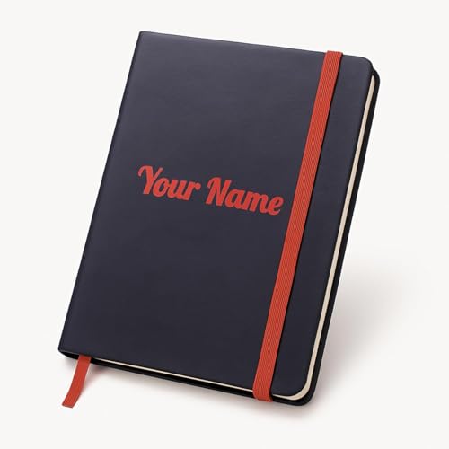 Image of Personalised PU Leather Diary - A5 Size Black Hardbound Notebook with Name Print & Matching Strap, 176 Pages 80 GSM Paper, Calendar, Memo Section, Ideal for Gifting