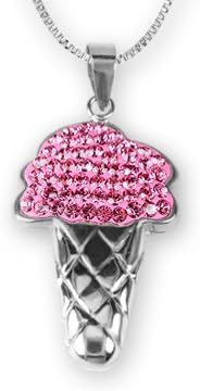 Ashley Arthur .925 Silver Fuchsia Strawberry Ice Cream Cone Pendant Made with Swarovski Elements